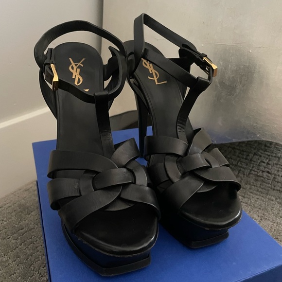 Saint Laurent Black Strappy Heels - Picture 1 of 6